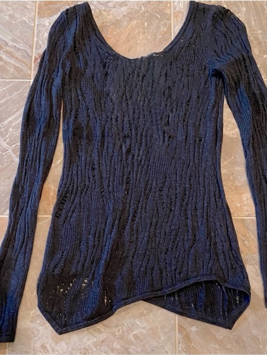 Express Sweaters - Express Lace Stitch Asymmetrical Hem Tunic Sweater